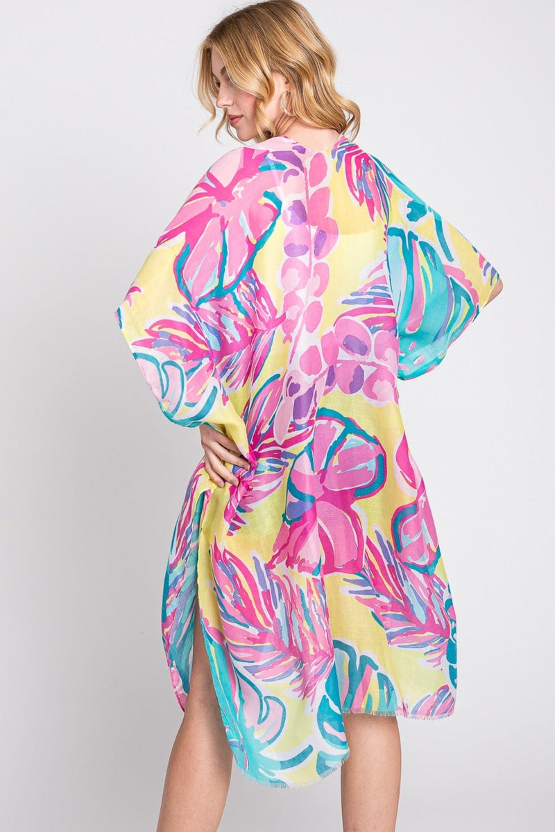 MS0352 Kennedy Tropical Leaves Kimono - MiMi Wholesale