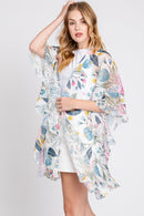 MS0353 Quinn Ruffle Lined Flower Print Crochet Kimono - MiMi Wholesale