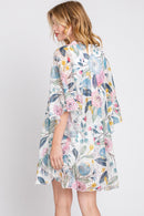 MS0353 Quinn Ruffle Lined Flower Print Crochet Kimono - MiMi Wholesale