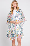 MS0353 Quinn Ruffle Lined Flower Print Crochet Kimono - MiMi Wholesale