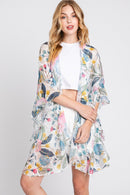 MS0353 Quinn Ruffle Lined Flower Print Crochet Kimono - MiMi Wholesale