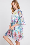 MS0355 Athena Ruffle Lined Cactus Print Crochet Kimono - MiMi Wholesale