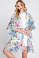 MS0355 Athena Ruffle Lined Cactus Print Crochet Kimono - MiMi Wholesale