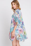 MS0355 Athena Ruffle Lined Cactus Print Crochet Kimono - MiMi Wholesale