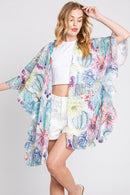 MS0355 Athena Ruffle Lined Cactus Print Crochet Kimono - MiMi Wholesale