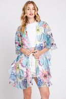 MS0355 Athena Ruffle Lined Cactus Print Crochet Kimono - MiMi Wholesale