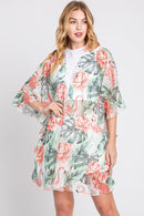 MS0358 Jade Ruffle Lined Tropical Leaves Kimono - MiMi Wholesale