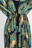 MS0359 Eloise Tropical Leaves Drawstring Long Kimono - MiMi Wholesale