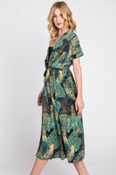 MS0359 Eloise Tropical Leaves Drawstring Long Kimono - MiMi Wholesale