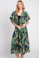 MS0359 Eloise Tropical Leaves Drawstring Long Kimono - MiMi Wholesale