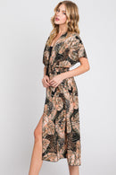 MS0359 Eloise Tropical Leaves Drawstring Long Kimono - MiMi Wholesale