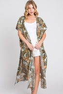 MS0359 Eloise Tropical Leaves Drawstring Long Kimono - MiMi Wholesale