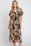 MS0359 Eloise Tropical Leaves Drawstring Long Kimono - MiMi Wholesale