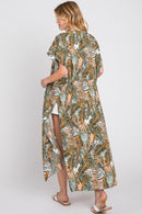 MS0359 Eloise Tropical Leaves Drawstring Long Kimono - MiMi Wholesale