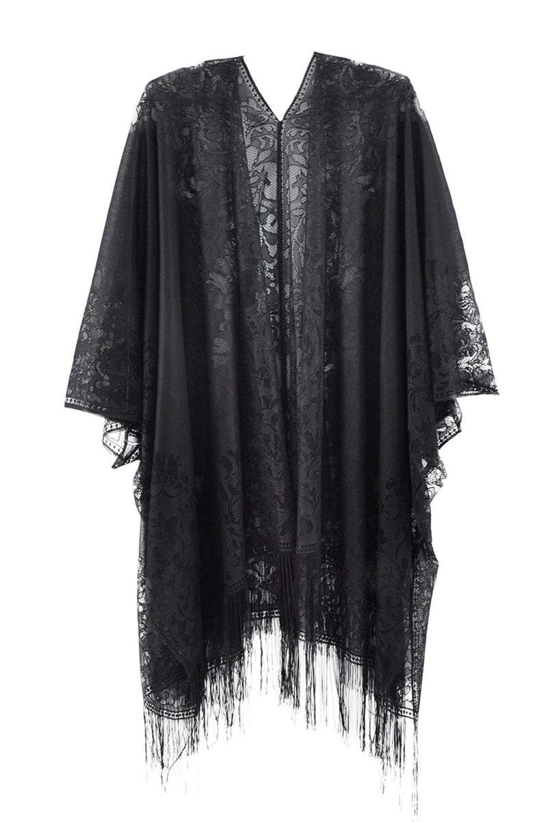 MS0361 Emery Floral Lace Kimono With Tassel - MiMi Wholesale