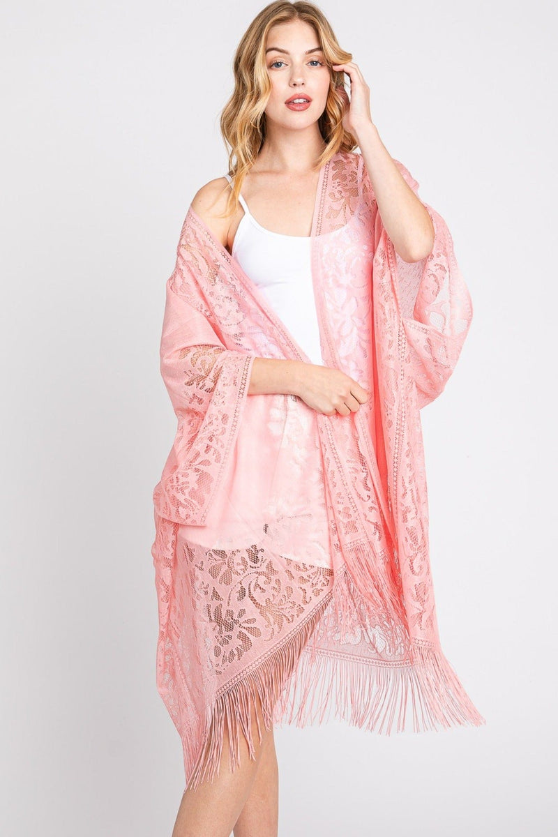 MS0361 Emery Floral Lace Kimono With Tassel - MiMi Wholesale