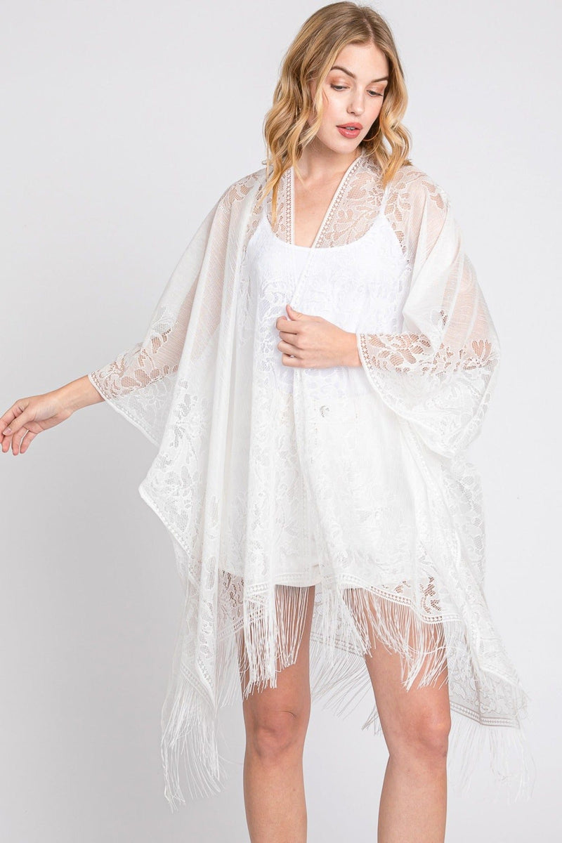 MS0361 Emery Floral Lace Kimono With Tassel - MiMi Wholesale