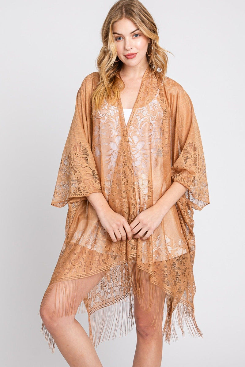 MS0361 Emery Floral Lace Kimono With Tassel - MiMi Wholesale