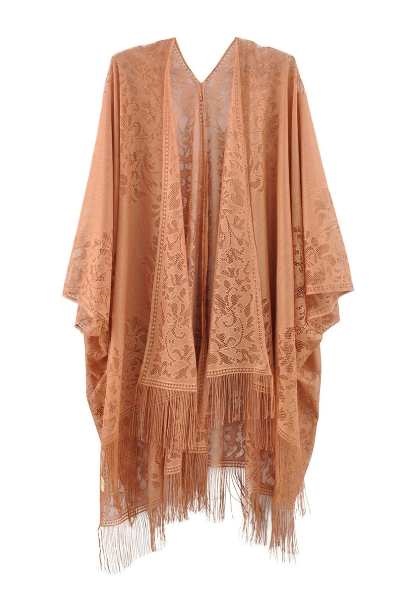 MS0361 Emery Floral Lace Kimono With Tassel - MiMi Wholesale