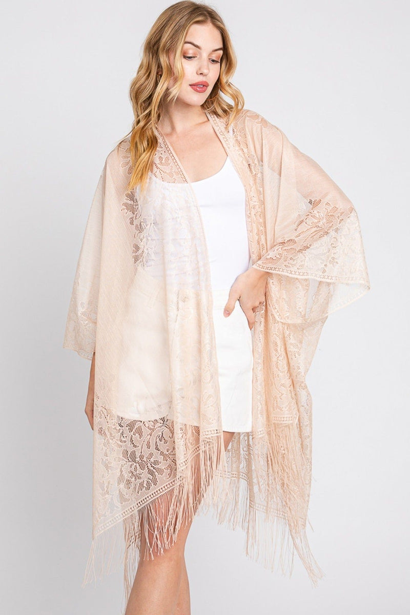 MS0361 Emery Floral Lace Kimono With Tassel - MiMi Wholesale