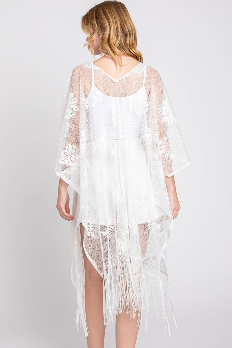 MS0362 Iris Floral Lace Poncho With Tassel - MiMi Wholesale