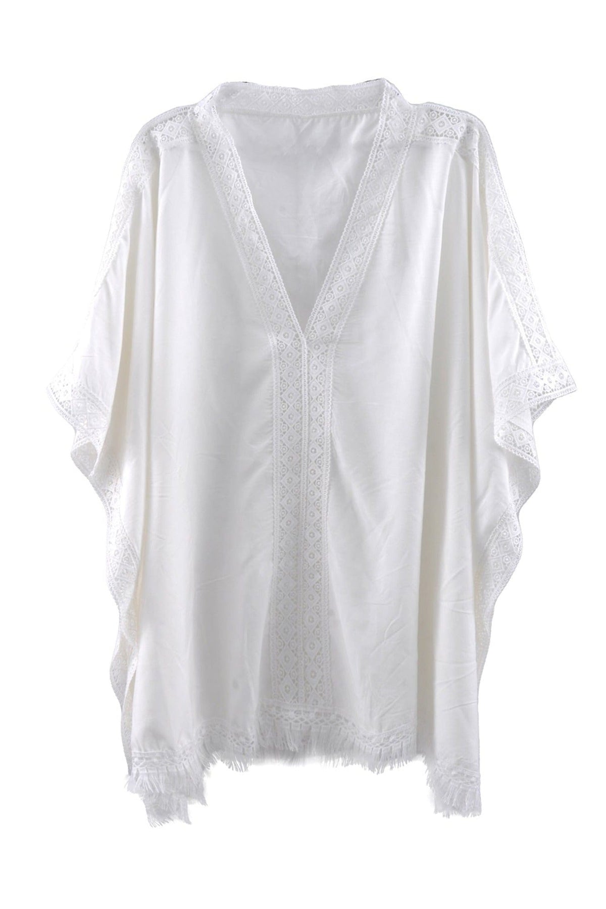 MS0362 Iris Floral Lace Poncho With Tassel - MiMi Wholesale