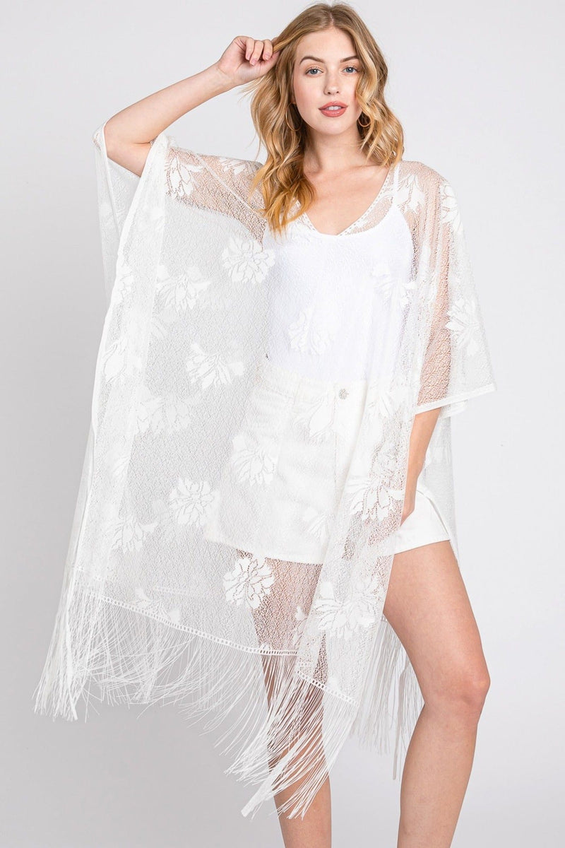 MS0362 Iris Floral Lace Poncho With Tassel - MiMi Wholesale
