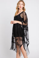 MS0362 Iris Floral Lace Poncho With Tassel - MiMi Wholesale