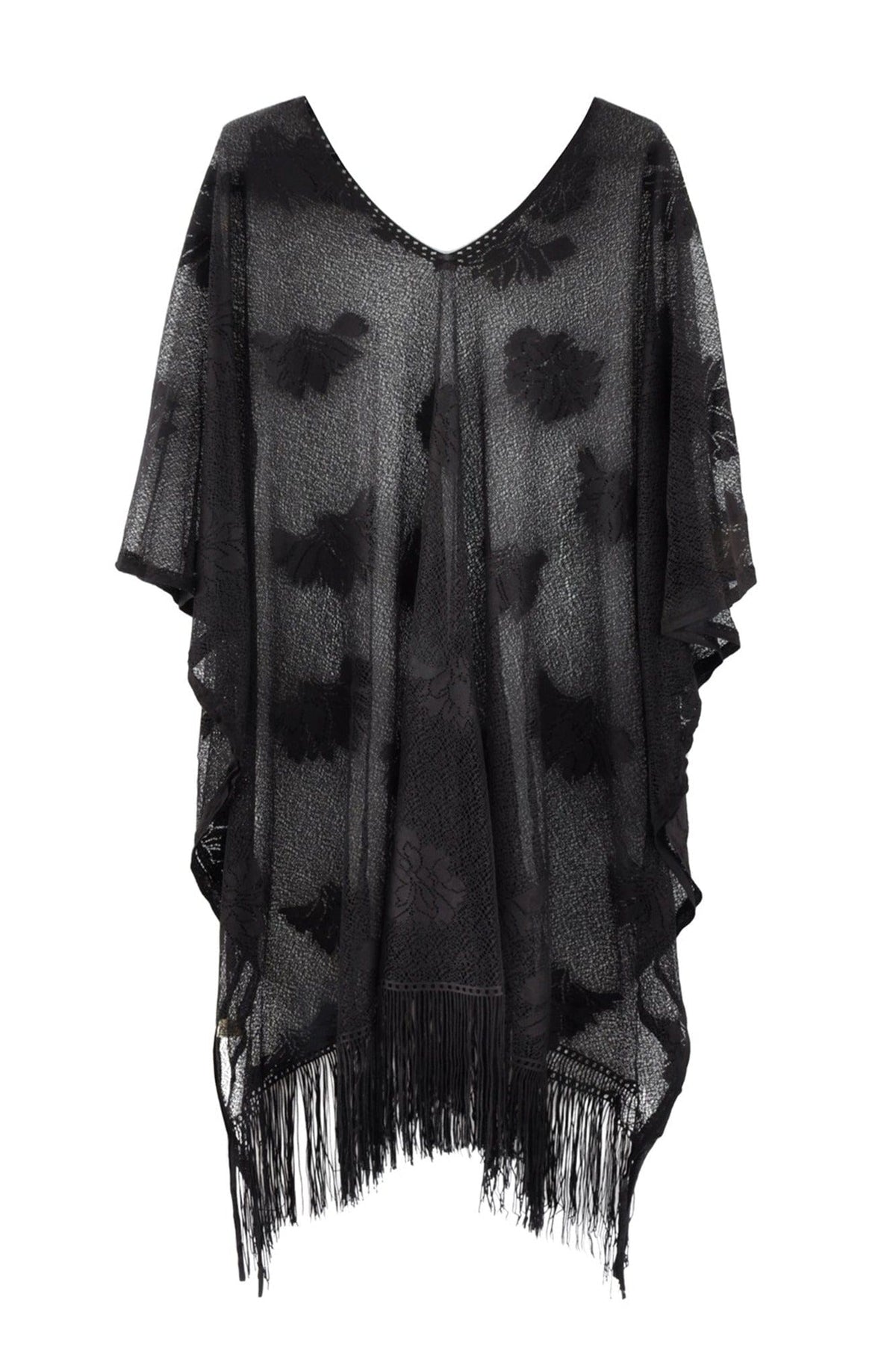 MS0362 Iris Floral Lace Poncho With Tassel - MiMi Wholesale