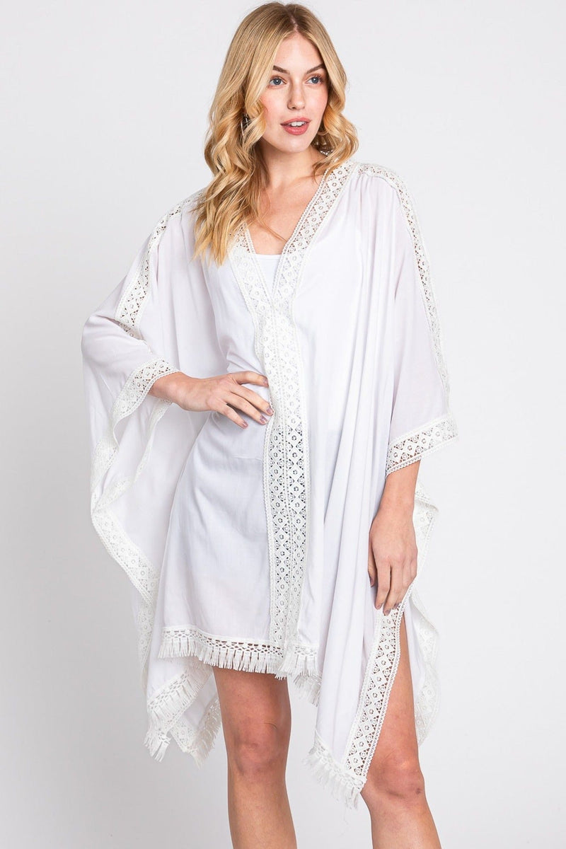 MS0363 Gabriella Aztec Lace Trim Poncho With Tassel - MiMi Wholesale