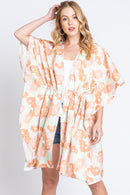 MS0365 Serenity Flower Print Drawstring Kimono - MiMi Wholesale
