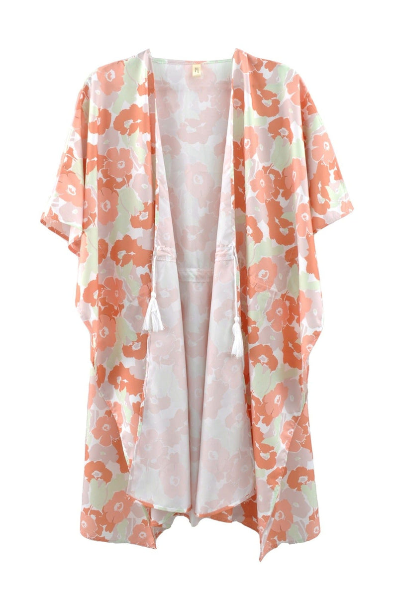 MS0365 Serenity Flower Print Drawstring Kimono - MiMi Wholesale