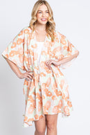 MS0365 Serenity Flower Print Drawstring Kimono - MiMi Wholesale