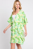 MS0365 Serenity Flower Print Drawstring Kimono - MiMi Wholesale