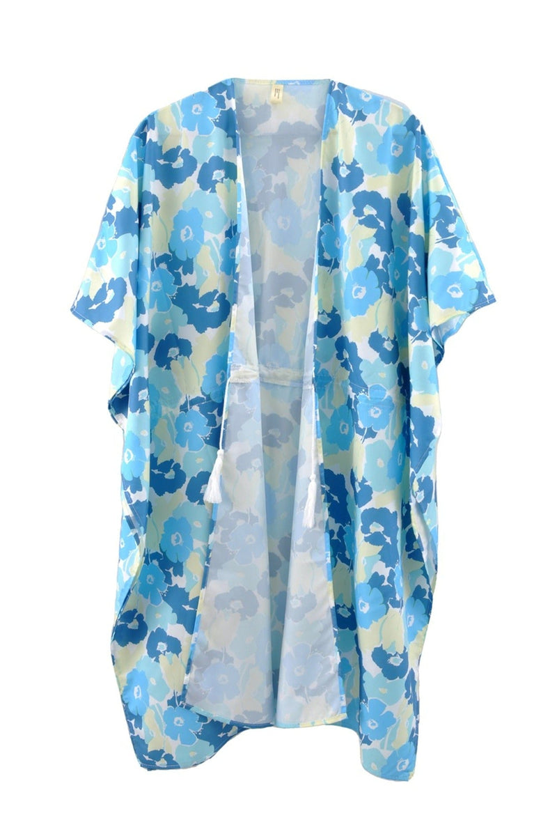 MS0365 Serenity Flower Print Drawstring Kimono - MiMi Wholesale