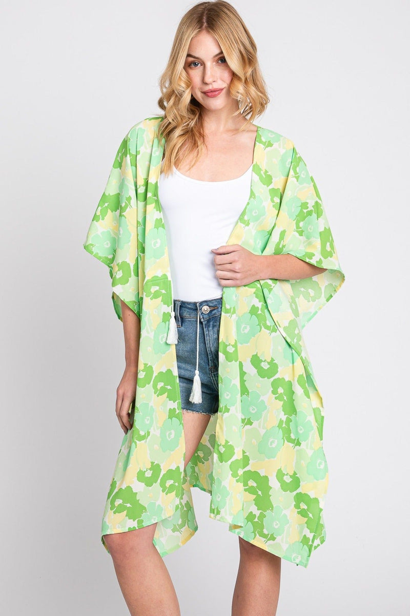 MS0365 Serenity Flower Print Drawstring Kimono - MiMi Wholesale