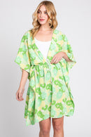 MS0365 Serenity Flower Print Drawstring Kimono - MiMi Wholesale