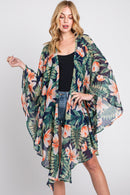 MS0366 Tropical Flower Leaves Kimono - MiMi Wholesale