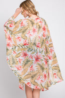 MS0366 Tropical Flower Leaves Kimono - MiMi Wholesale