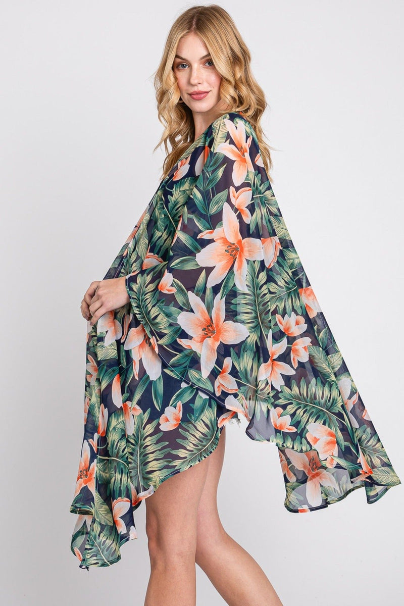 MS0366 Tropical Flower Leaves Kimono - MiMi Wholesale