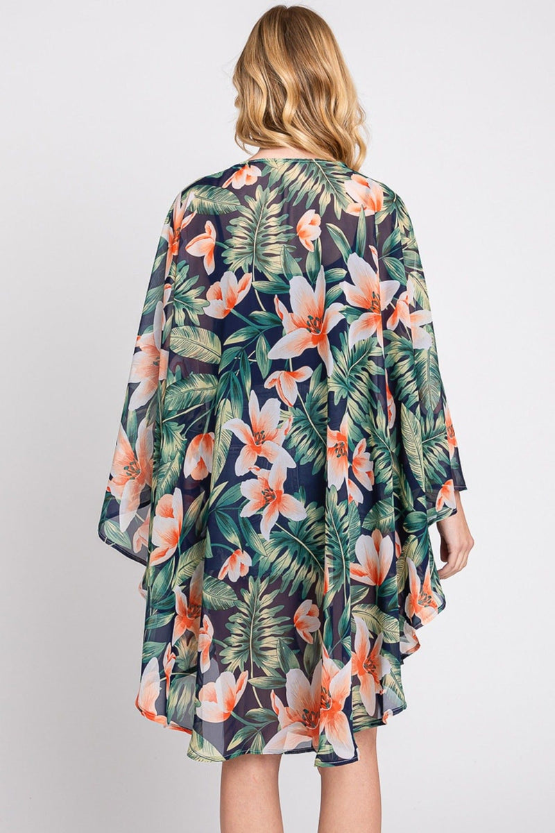 MS0366 Tropical Flower Leaves Kimono - MiMi Wholesale