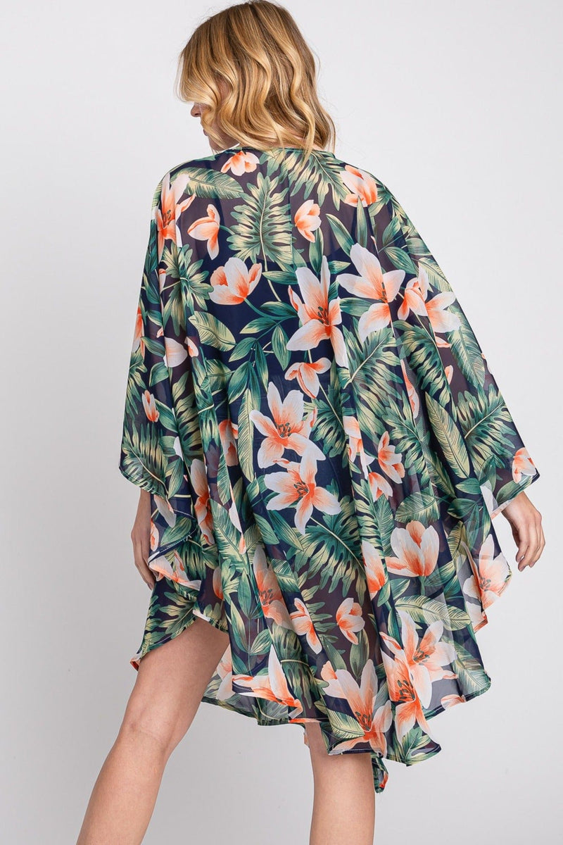 MS0366 Tropical Flower Leaves Kimono - MiMi Wholesale