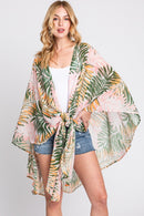 MS0368 Lyla Tropical Leaves Print Kimono - MiMi Wholesale