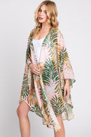 MS0368 Lyla Tropical Leaves Print Kimono - MiMi Wholesale