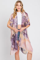 MS0377 Melody Abstract Watercolor Leaves Kimono - MiMi Wholesale