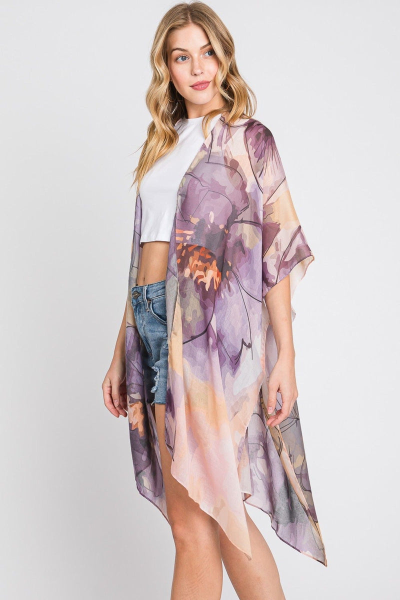 MS0377 Melody Abstract Watercolor Leaves Kimono - MiMi Wholesale