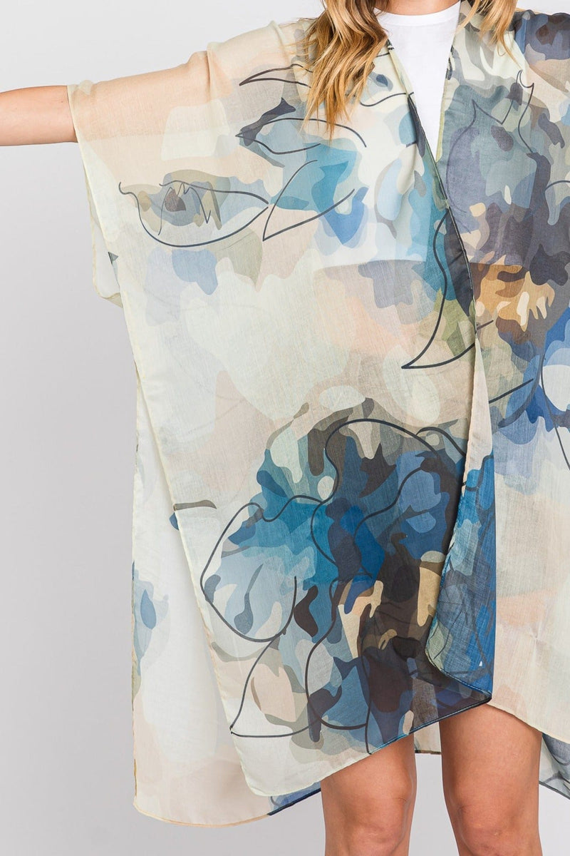 MS0377 Melody Abstract Watercolor Leaves Kimono - MiMi Wholesale