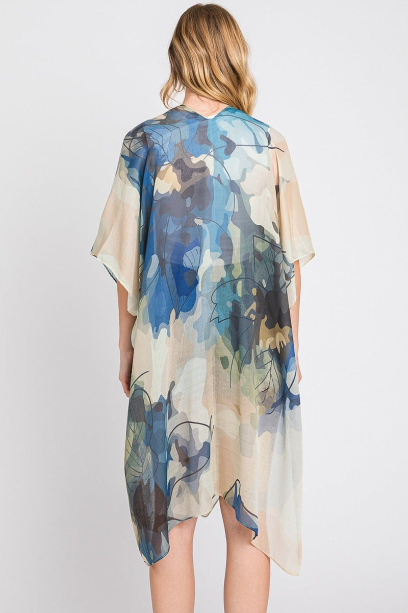 MS0377 Melody Abstract Watercolor Leaves Kimono - MiMi Wholesale