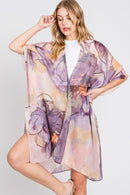 MS0377 Melody Abstract Watercolor Leaves Kimono - MiMi Wholesale