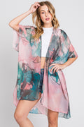 MS0377 Melody Abstract Watercolor Leaves Kimono - MiMi Wholesale